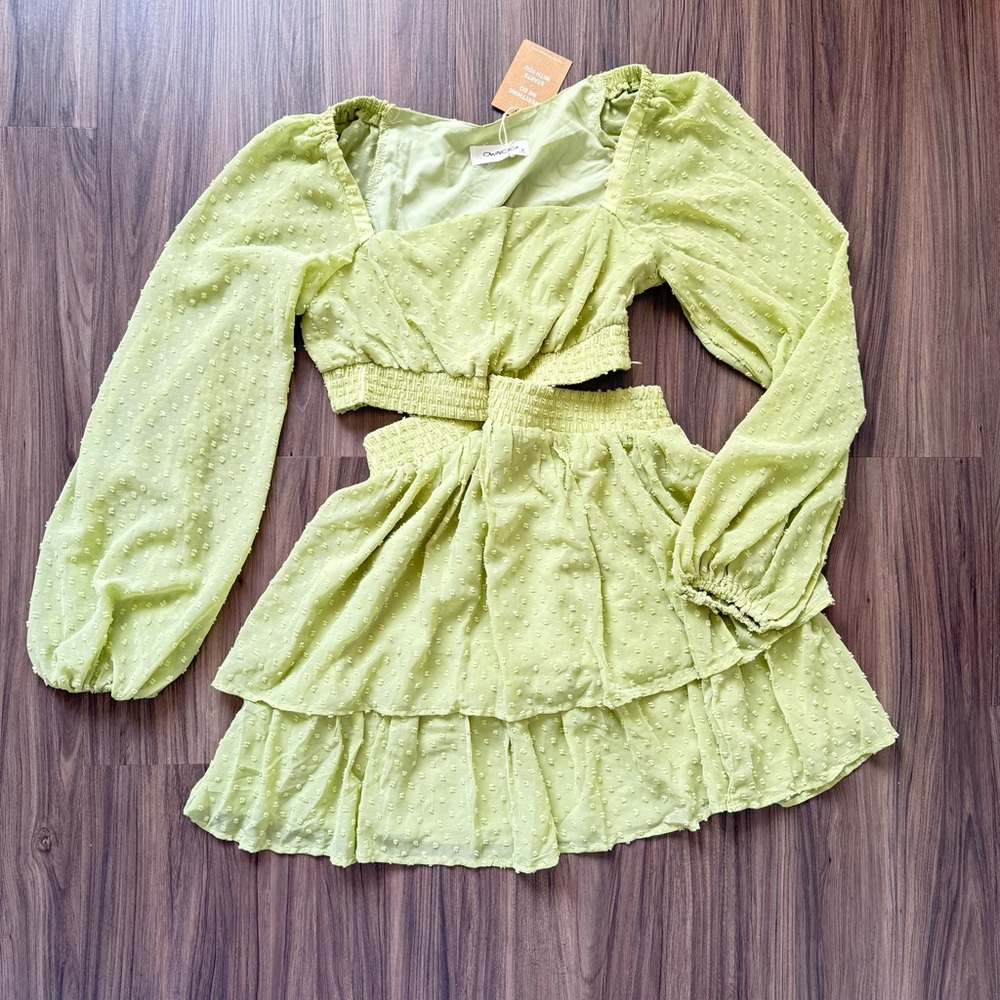 Light Green Two-Piece Crop Top + Tiered Skirt Set